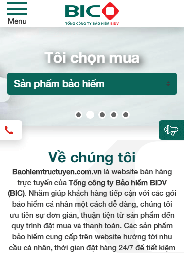 Giao diện trang mua bảo hiểm xe online