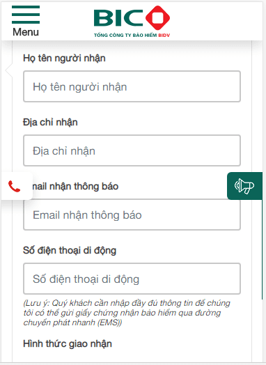 Hoàn thành thông tin để đặt mua bảo hiểm xe máy không cần đăng ký