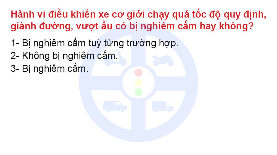 Hành vi điều khiển xe cơ giới chạy quá tốc độ quy định, giành đường, vượt ẩu có bị nghiêm cấm hay không?