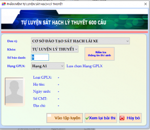 Giao diện phần mềm thi thử lý thuyết