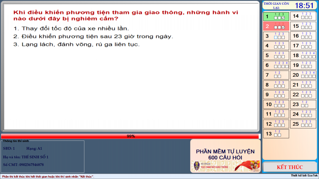 Thao tác làm bài trên phần mềm